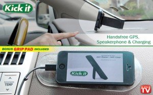 Kick it stand and grip pad for car accessory